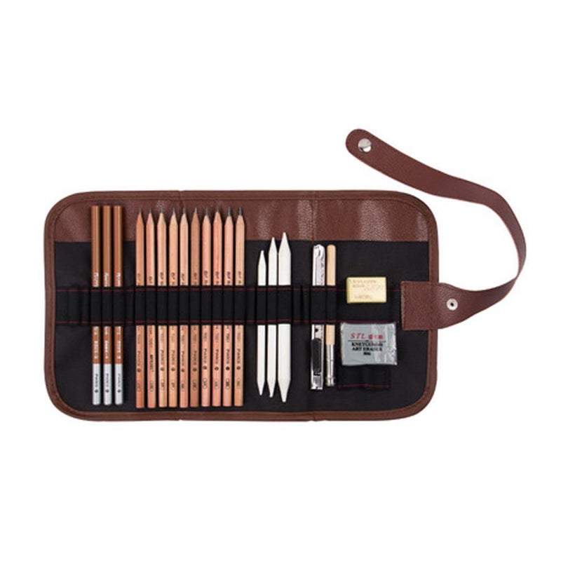 lasenersm 1 Piece 24 Slot Canvas Pencil Roll Up Case Pencil Wrap Case Roll up Pouch Pen Wrap Organizer Roll Up Pencil Holder Charcoal Pencils Rolling Pouch for Painter Artist Black - Image 4